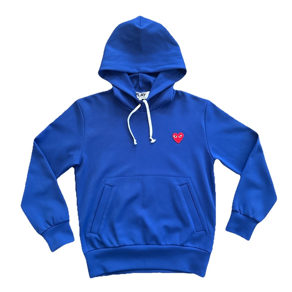 Comme des Garcons PLAY Hoodie Men Small Blue Red Heart Pullover Sweatshirt Japan